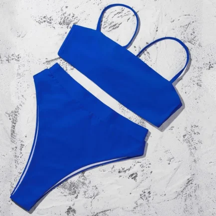 Women'S Solid Color Bikini Set Strapless Bandeau Bra High Waist Briefs Two Piece Swimwear Biquini Women'S Beach Swimming Suit - Image 46