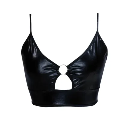 Women Sexy Glossy Leather Bra For Sex Hot Porn Sexy Lingerie Metal Ring Hollow Latex Push Up Bralette Tops Bra Women Clubwear - Image 5