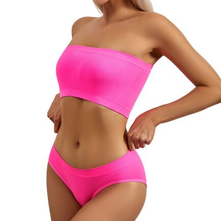 2 Piece Strapless Top With Padded Bra Lingerie Vest And Pack Hip Big Triangle Square Panty Solid Color Underwear Set For Women - Image 10