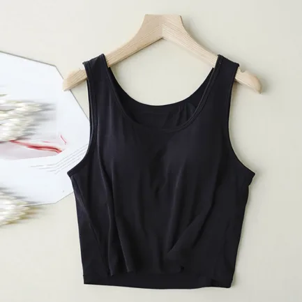 Solid Scoop Neck Casual Sleeveless Backless Crop Top With Built In Padded Bra Ribbed Slim White Sexy Basic T Shirt Ropa Barata - Image 12