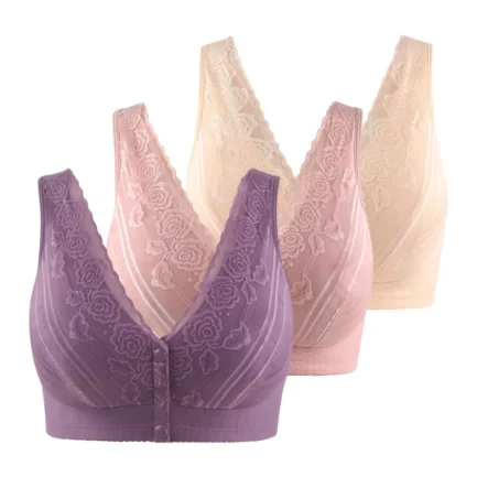 Women's 18 Hour Front Close Wirefree Bras Back Support Posture Full Coverage Bra Flower Embroidery Soft Wireless Cotton Bra - Image 11