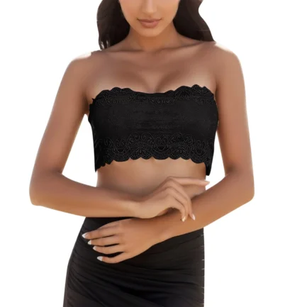 Womens One Word Wrap Chest Lace Underwear Womens No Steel Ring Full Cup Anti Slip Small Breasts Gathered Breathable Lady Bra - Image 2