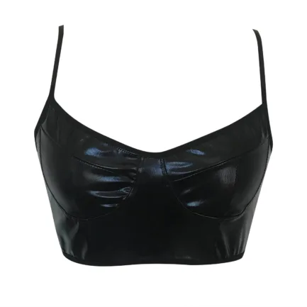 Womens Leather Crop Tops Wet Look Bra V Neck Tank Tops Sexy Gothic Camisoles Skinny Clubwear Camisole Erotic Lingerie Vests топ - Image 11