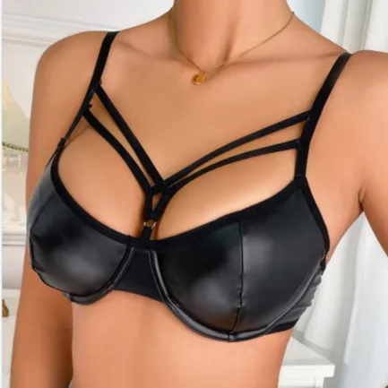 Faux Leather Bralette Bras Cropped Tops Sexy Lingerie Wetlook Latex Push Up Rave Party Pole Dance Clubwear Bralette Underwear - Image 2