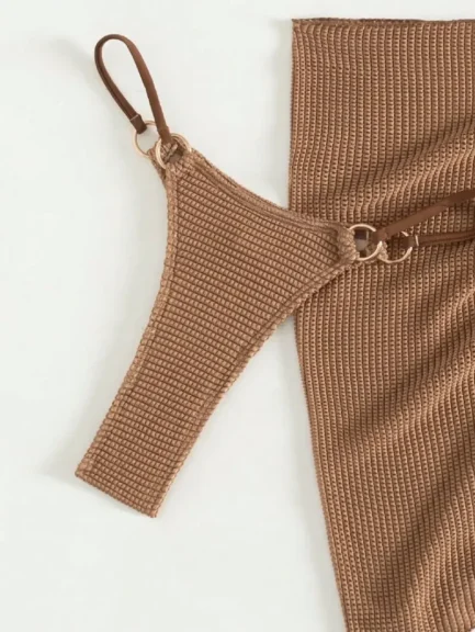 Sexy Brown Bikini Set 2024 Women Halter Push Up Bra Skirt 3 Piece Swimsuit Summer Bathing Suit Cover Up Thong Swimwear Biquini - Image 9