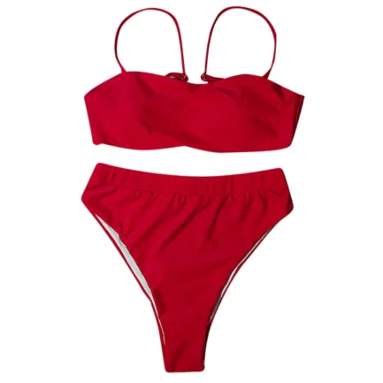 Women'S Solid Color Bikini Set Strapless Bandeau Bra High Waist Briefs Two Piece Swimwear Biquini Women'S Beach Swimming Suit - Image 38