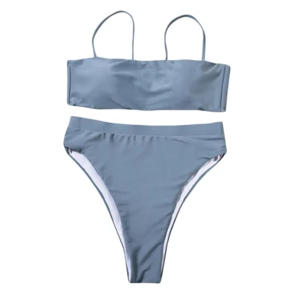 Women'S Solid Color Bikini Set Strapless Bandeau Bra High Waist Briefs Two Piece Swimwear Biquini Women'S Beach Swimming Suit - Image 37