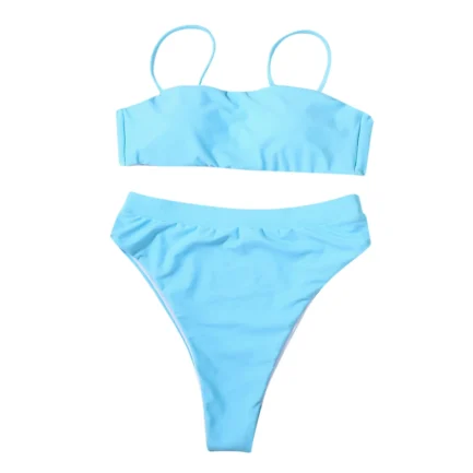 Women'S Solid Color Bikini Set Strapless Bandeau Bra High Waist Briefs Two Piece Swimwear Biquini Women'S Beach Swimming Suit - Image 31