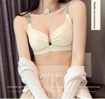 1 Piece Colorblock Wireless Bra Comfy & Breathable Push Up Intimates Bra Women's Lingerie & Underwear - Image 11