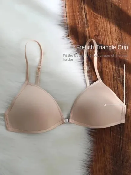 UBAU Hanging Neck Triangle Cup Underwear Female Thin Shoulder Strap Beautiful Back Invisible Front Button Bra Thin Small Chest - Image 11