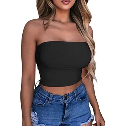 Women Sexy Solid Color Crop Bandage Top Strapless Bandeau Tube Top Sleeveless Backless Non-Slip Women Underwear Cami Vest - Image 9