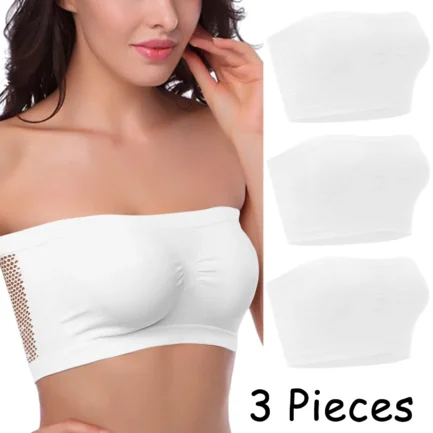 Sleep & Lounge Bras 3 Pieces Womens Non Padded Bandeau Sprots Bra Strapless Convertible Bralettes Basic Layer Top ملابس داخلية - Image 3