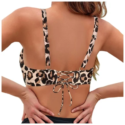Leopard Bikini Bra for Women Ladeis Lace Up Swimwear Tops Full Coverage Push Up Crop Bikini Bra 2024 Fashion New Bathing Suits - Image 5