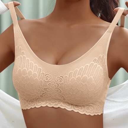 Plus Size Lace Sports Bras For Women Wireless Push Up Small Chest Gathered Sleep Bra Solid Breathable Comfortable Underwear Top - Image 15