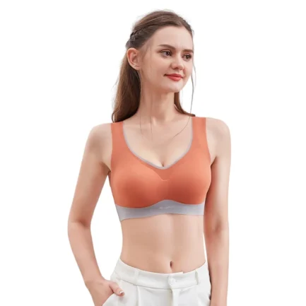Elegant Seamless Latex Gathering Bra For Women Ice Silk Color Contrast Soft Breathable Underwear Anti-Slip Smooth Daily Bra