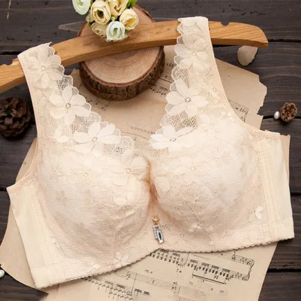 Women Lace Splicing Underwear New Gathered Without Steel Ring Non Slip Large Size Thin Bras Fashion Comfortable Vest Underwire - Image 16