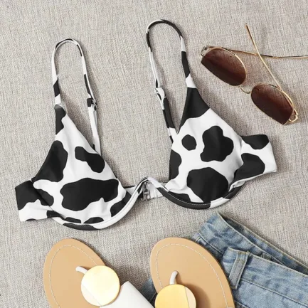 Ladies Swimsuits Top Fashion Cow Shaped Printed Bras Brazilian Bandeau Swimwear Bikinis Push-Up Triangle Cup Women Bathing Suits - Image 11