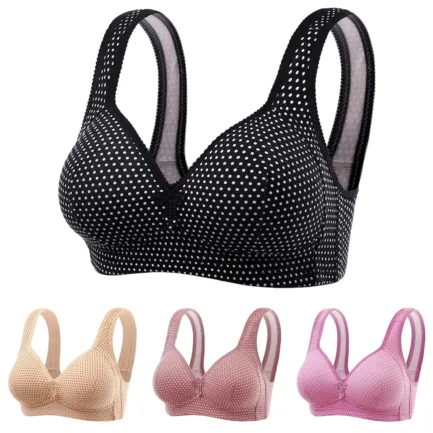 Tan Bra Women's Sexy And Comfortable Large Size Thin Cup With No Steel Ring Uphold Four Breasted Printing Adjustable Bra - Image 2