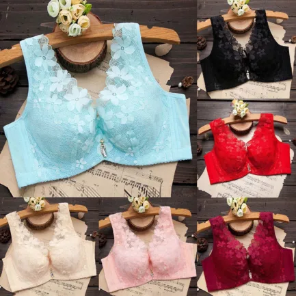Women Lace Splicing Underwear New Gathered Without Steel Ring Non Slip Large Size Thin Bras Fashion Comfortable Vest Underwire - Image 7