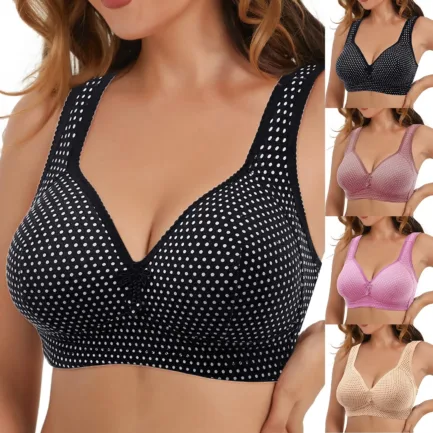 Tan Bra Women's Sexy And Comfortable Large Size Thin Cup With No Steel Ring Uphold Four Breasted Printing Adjustable Bra