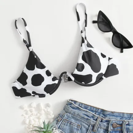 Ladies Swimsuits Top Fashion Cow Shaped Printed Bras Brazilian Bandeau Swimwear Bikinis Push-Up Triangle Cup Women Bathing Suits - Image 7